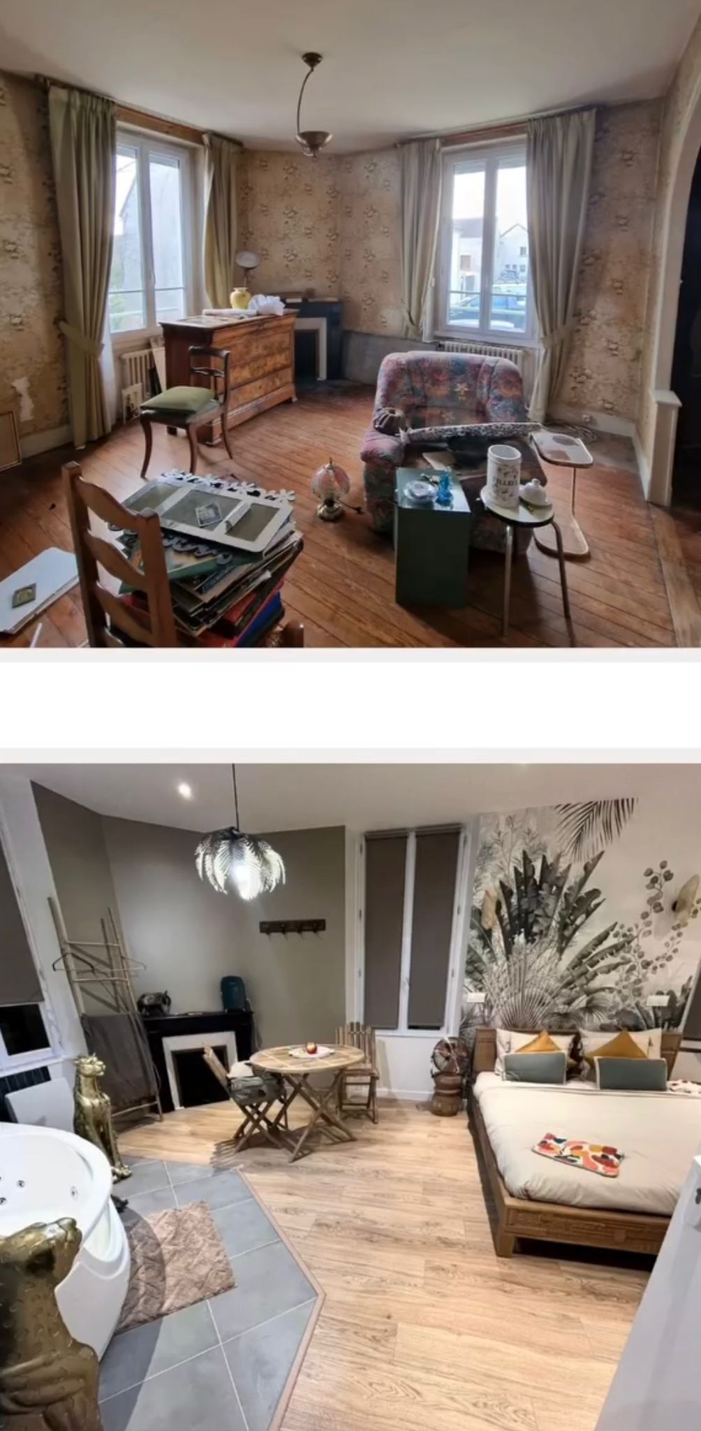 Peinture géométrique camaïeu de gris en cours de travaux